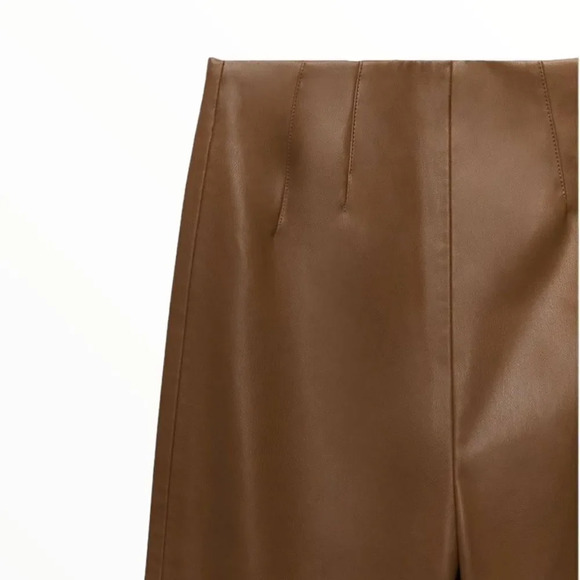 ZARA | Brown | HIGH-WAISTED FAUX LEATHER LEGGINGS - Picture 6 of 11